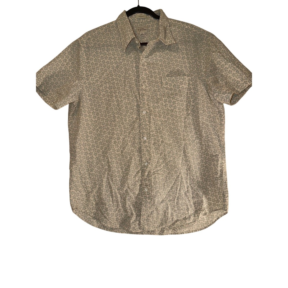 J. Crew Mens Large Classic Fit Seersucker Shirt Green Floral Clover BZ963 Cotton